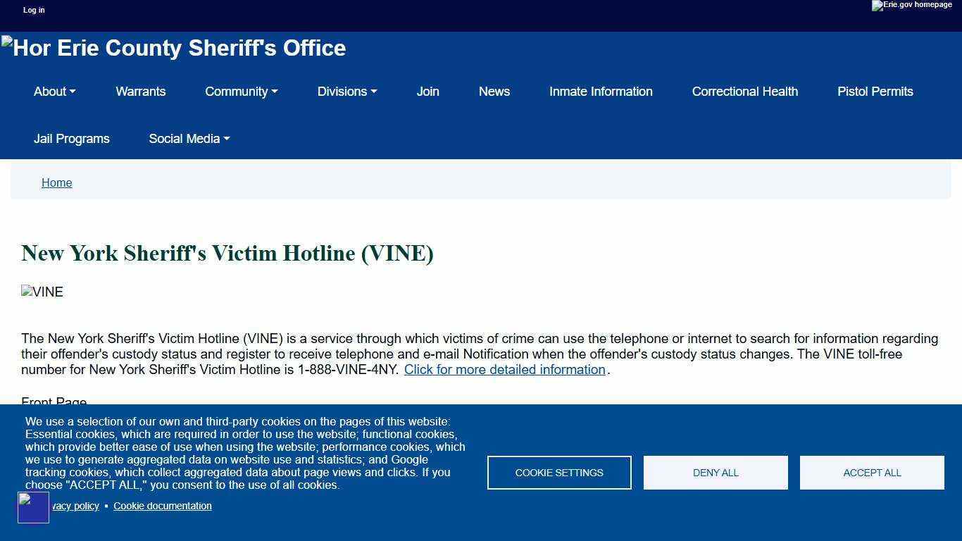 New York Sheriff's Victim Hotline (VINE) | Erie County Sheriff's Office