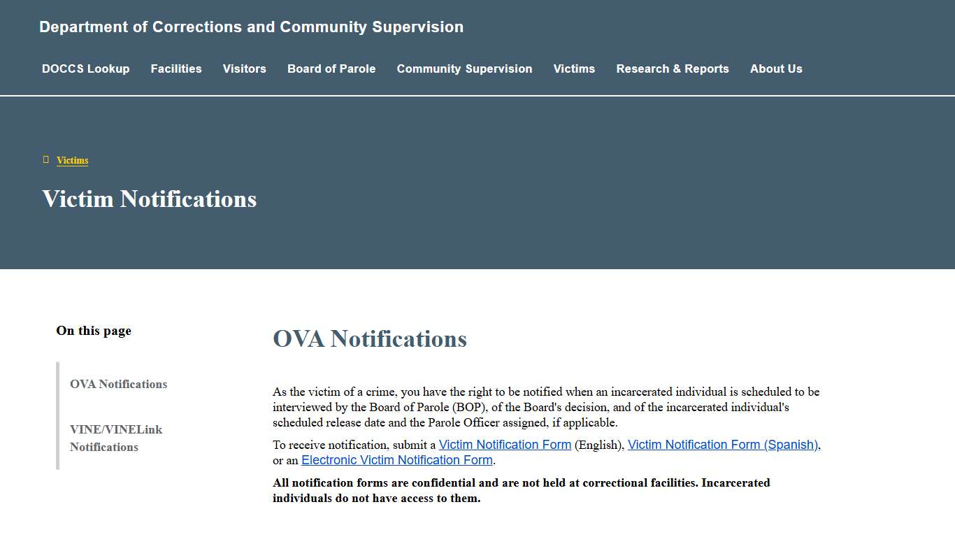 Victim Notifications | Department of Corrections and Community Supervision