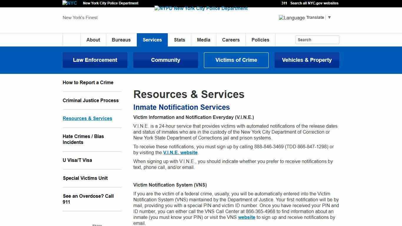 Resources & Services - NYPD